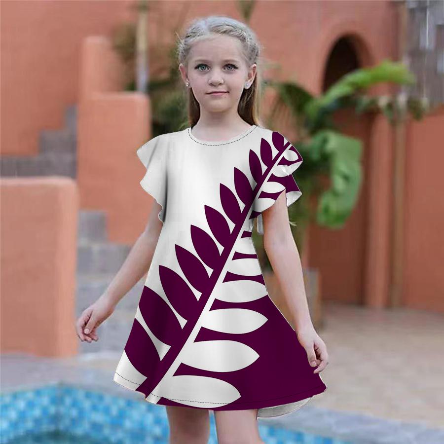 Rochii pentru fete roșii cu imprimeu cu frunze roșii Rochie de petrecere pentru fete pentru copii.