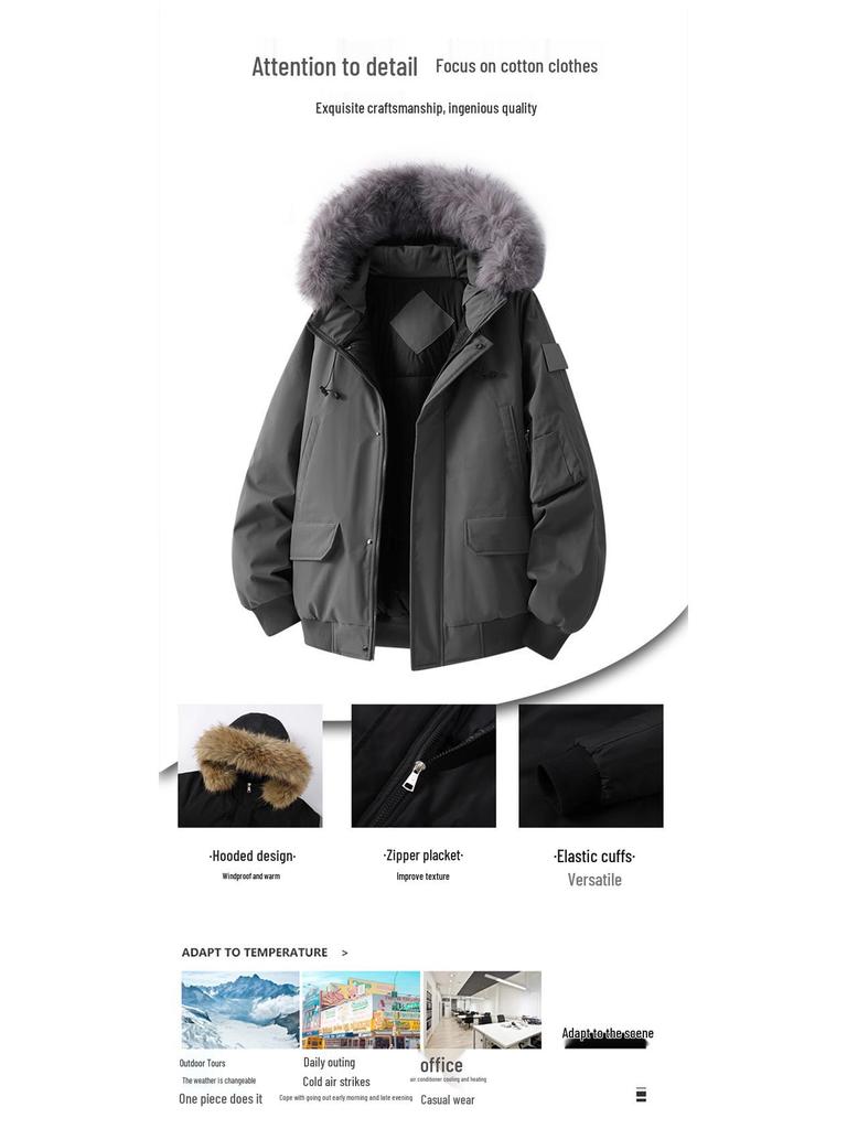 Men's & Women's High-Quality Removable Fur Collar Hooded Cotton Padded Winter Jacket