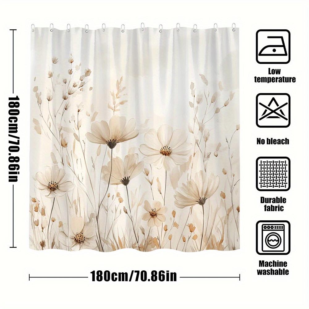 1pc Beige Floral Shower Curtain - Cosmos Flowers, Durable Polyester, 12 Hooks, 70.8x70.8In, Machine Washable