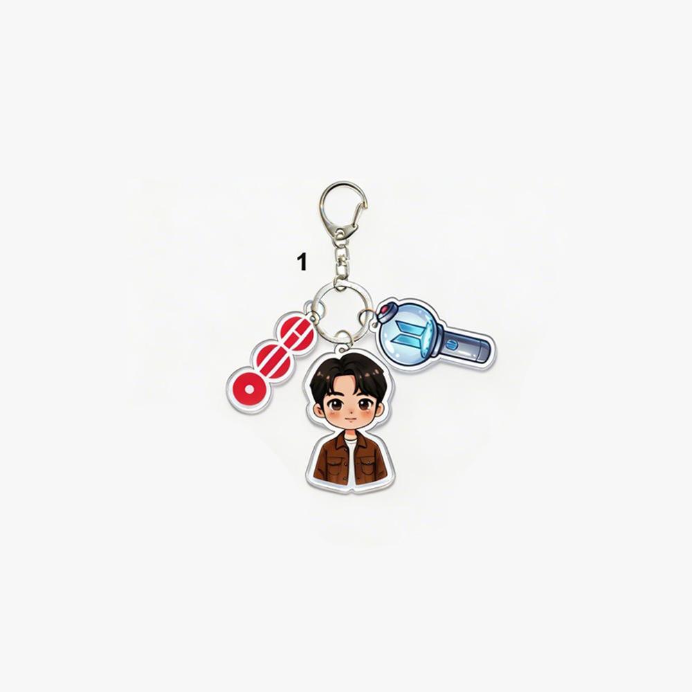 BTS Cartoon Character + Vinyl Record + Light Stick Keychain, Celebrity Merchandise Support Charm, Bag Charm