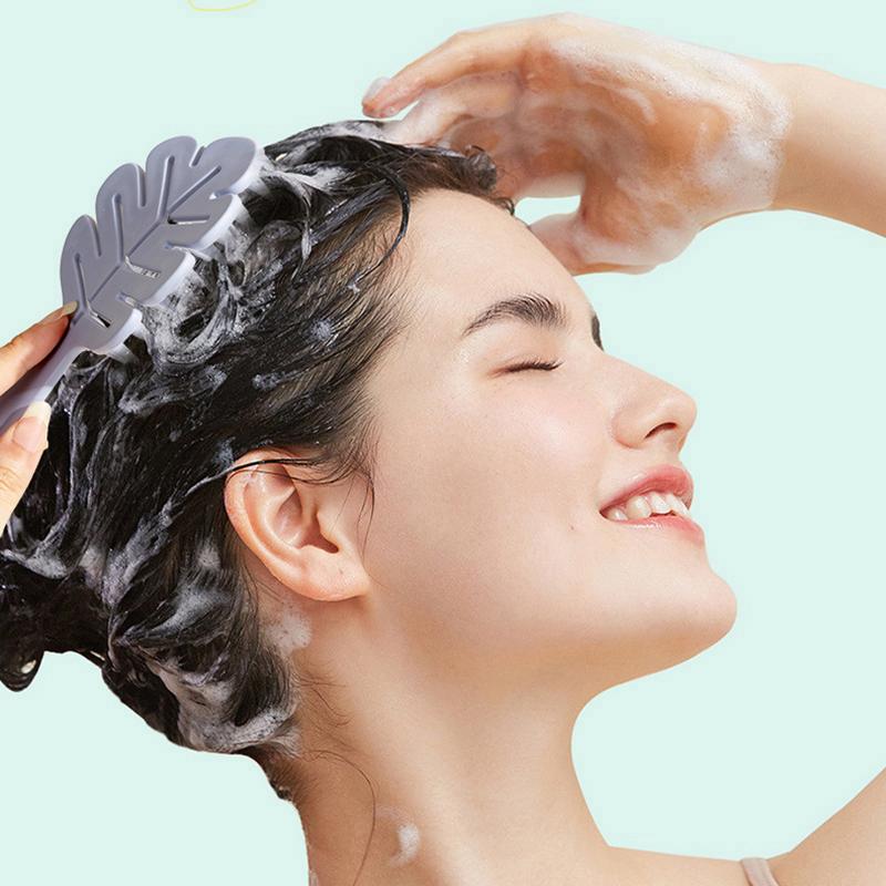 Șampon din silicon în formă de frunze Cap de perie Masaj pentru scalp Pieptene de păr moale Perie de baie cu mâner lung Instrument de curățare pentru masaj corporal cadou