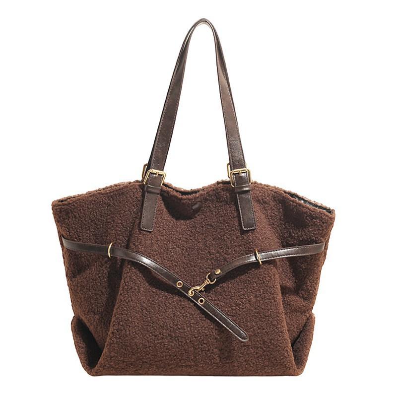 

Popular Plush Bag Large Capacity Commuting Tote Women s Retro Niche Street Underarm All-match Shoulder