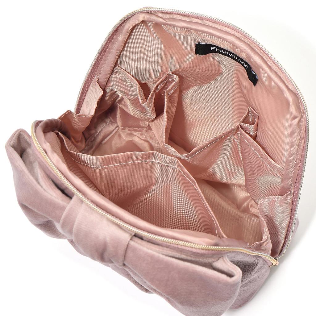Francfranc Velvet Ribbon Stand Freestanding Cosmetic Makeup Storage Pouch, Pink, Stand-Up Style, Pouch,