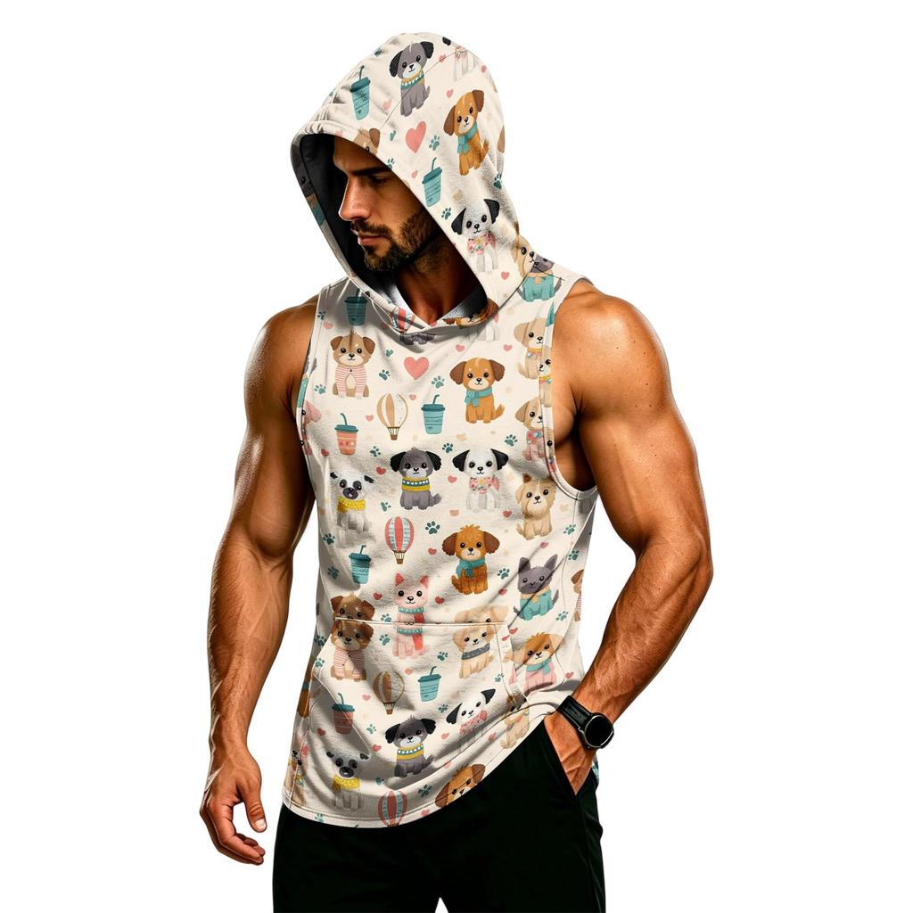 Men's Sleeveless Hooded Tank Top Muscle Fit Breathable Quick Dry Workout Gym Vest for Training Running