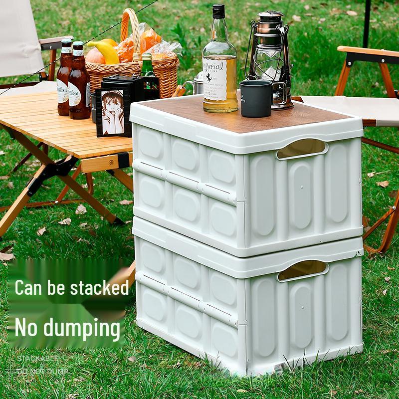 Foldable Camping & Home Storage Box with Wooden Lid