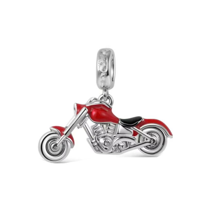 S925 Sterling Silver Pink Black Motorcycle Car Bike Dangle Charm Bead Fit Original  Bracelet Pendant DIY For Women Jewelry