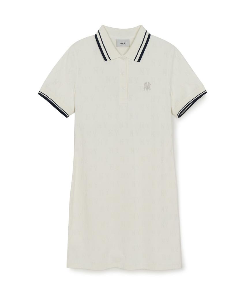 Emelbi Women'S Classic Monogram Tone-Tone Jacquard Collar Dress Ny (Ivory)