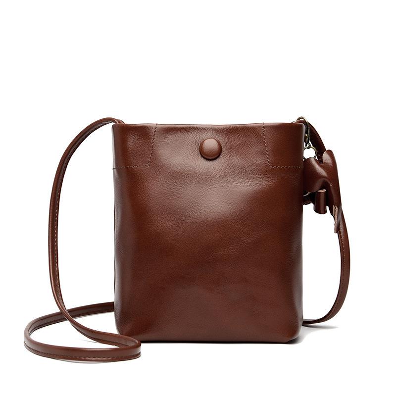 First Layer Cowhide Mini Tote Bucket Bag Women'S Casual Leather Women'S Bag Shoulder Messenger Bag