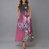 Robe Sans Manches Col Rond Grande Taille pour Femme Vert Frais Feuille Florale Coupe Ample Mi-Mollet