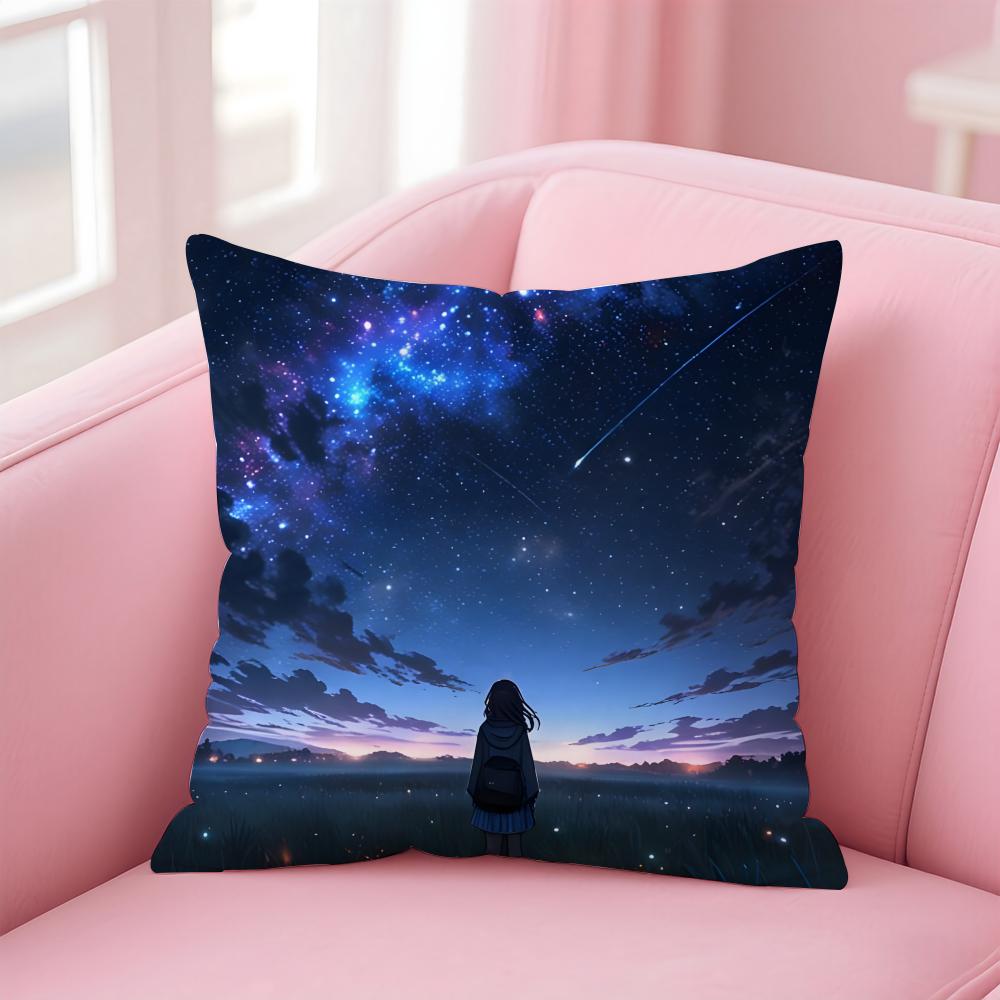 PPretty dream Galaxy starry sky Cushion Cover Pillow Case Soft Friendly Fabric  Concealed Zipper
