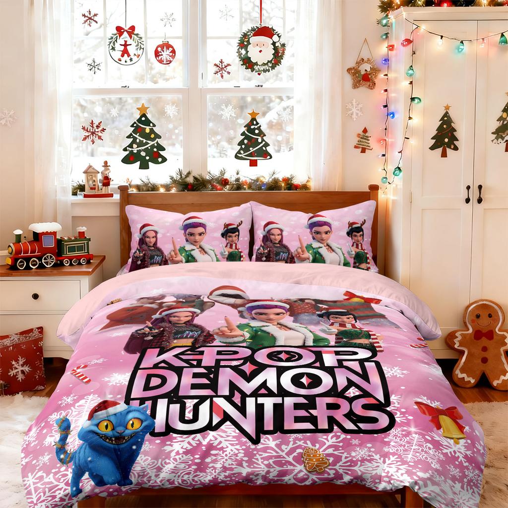 3pcs K-Pop Demon Hunters Printed Coreless Bedding Set Soft Dormitory Bedroom Multiple Sizes Machine Washable
