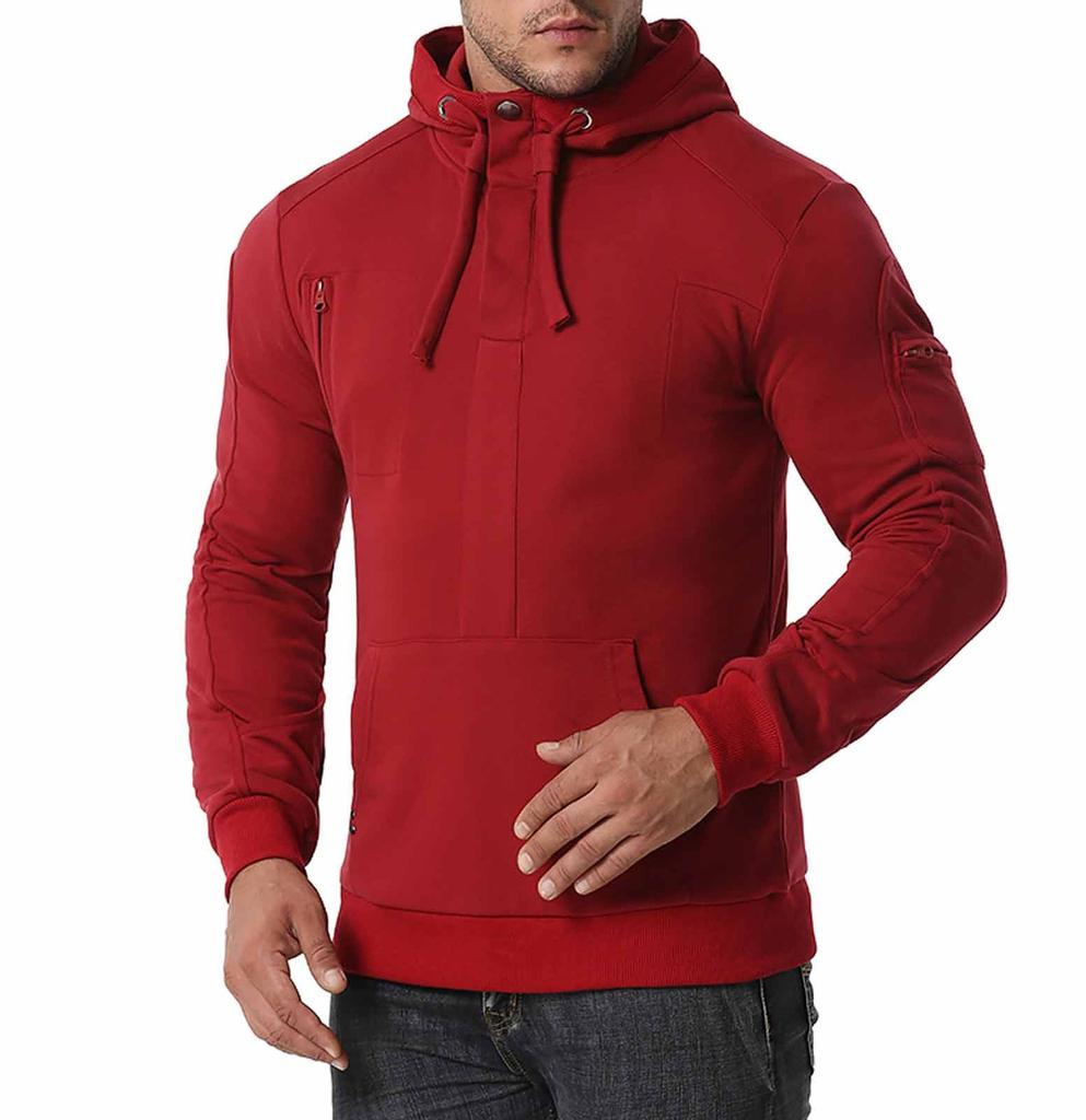 Pánská plus sametová mikina přes hlavu na zip s dlouhým rukávem a kapucí