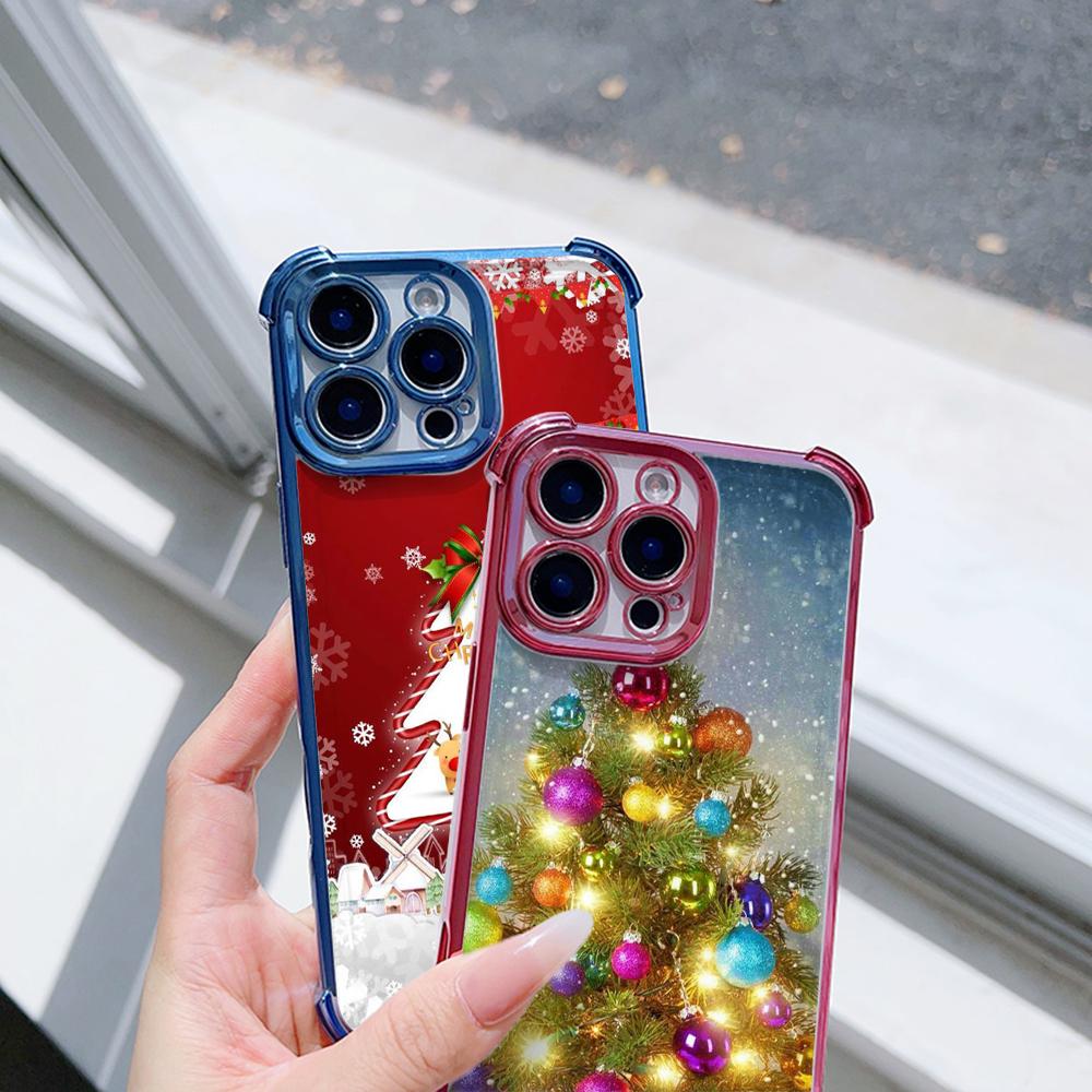Ae114 Merry Christmas Christmas tree art Electroplated TPU Phone Cases for Samsung A54 A12 A14 S22 S23 S24 Ultra A55 A15 Four Corner Protection Cover