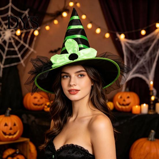 Soft Playful Witch Hat Halloween for Women Girls, Large Striped Wizard Costume with Flower Accessories, Cosplay, Party Festive Parties
