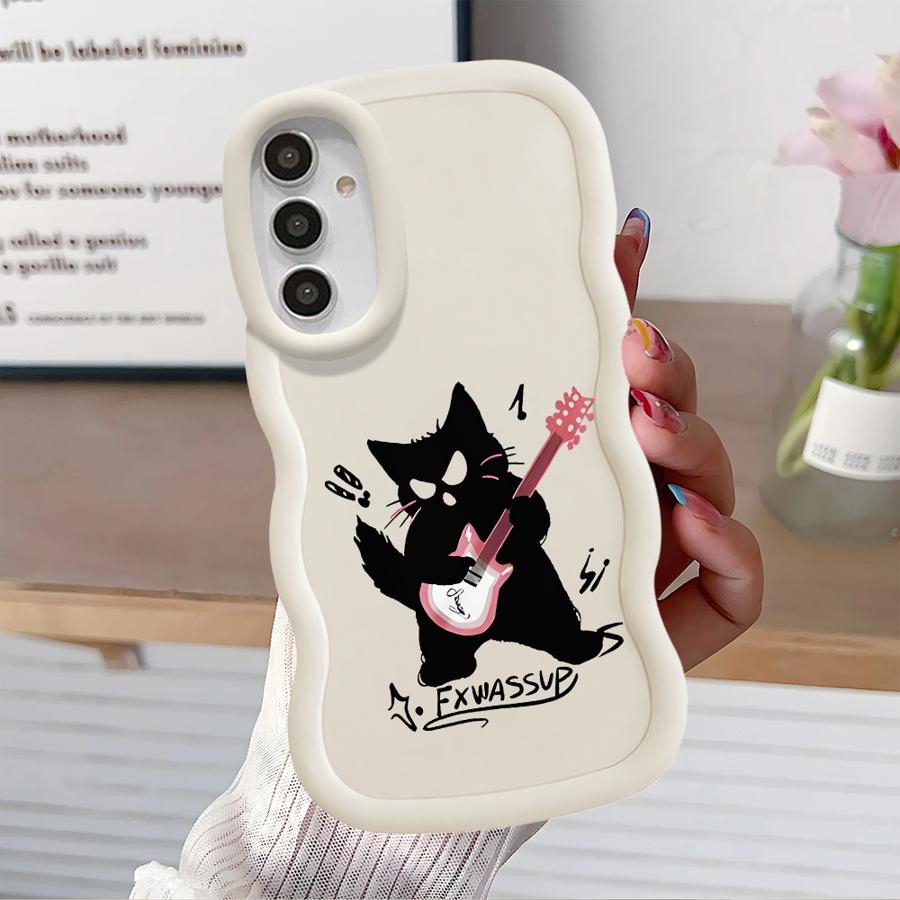 Cartoon Black Cat Case for Samsung Galaxy A52 A14 A15 A12 A16 A11 A21s A13 Soft Phone Cover A06 A23 A03 A05 A33 A53 A04 A22