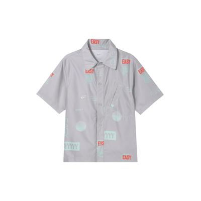 Alphabet Print Single-Breasted Short-Sleeve Shirt Men Tops Mist-Grey DO4024-097