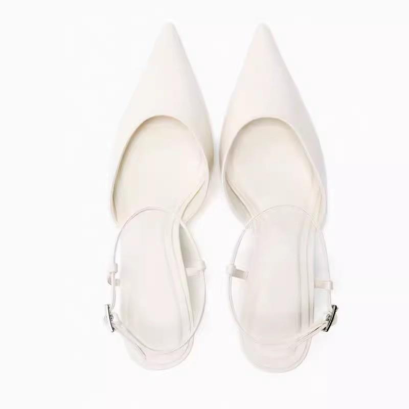 ZA2025 Summer New Women's Shoes Black Sheep Leather Wedge Heels Muller Shoes Pointed Head Shallow Mouth One-word Buckle Single Shoes