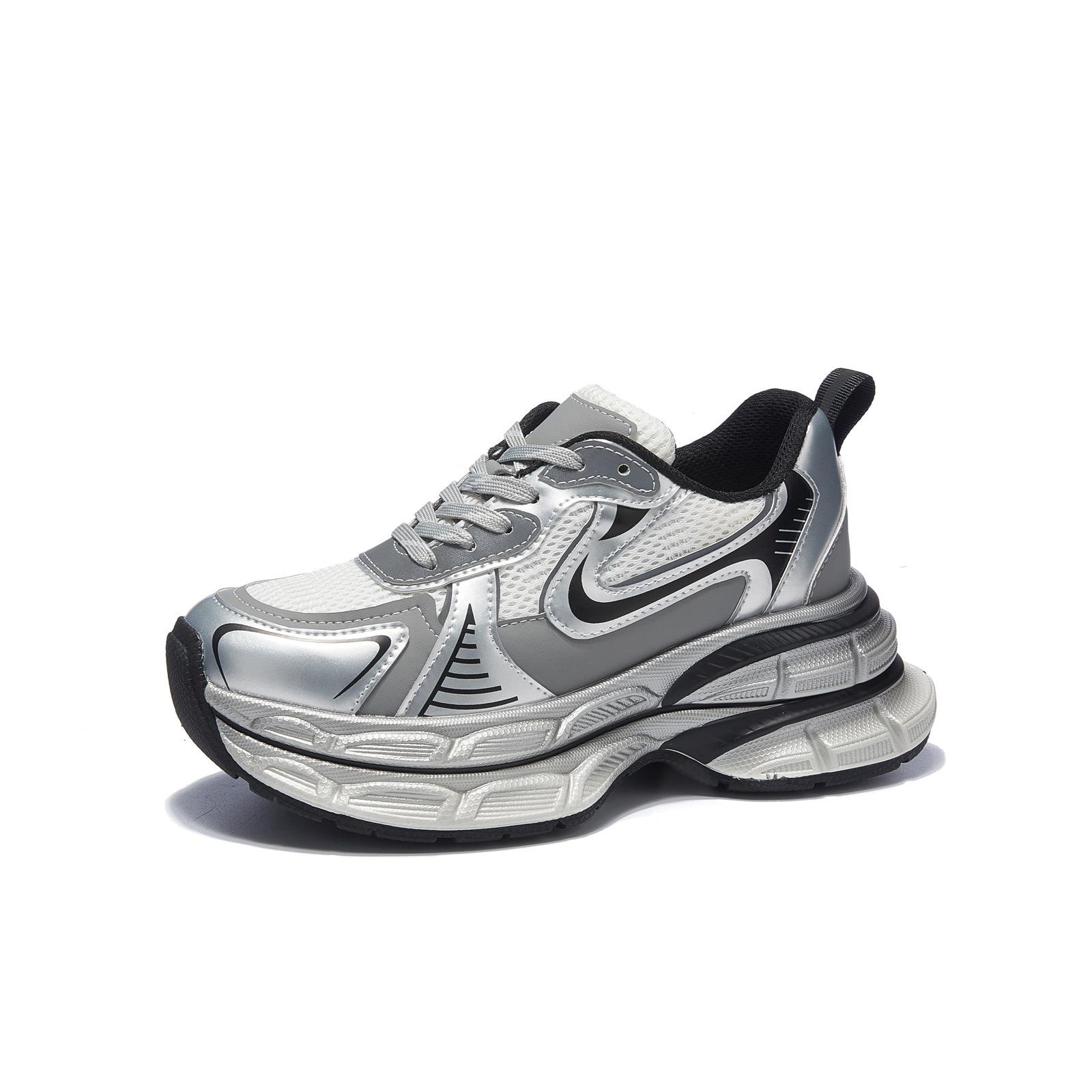 

Women s spring new front lace-up thick-soled heightening versatile women s shoes retro breathable mesh sneakers 40 серебряный серый