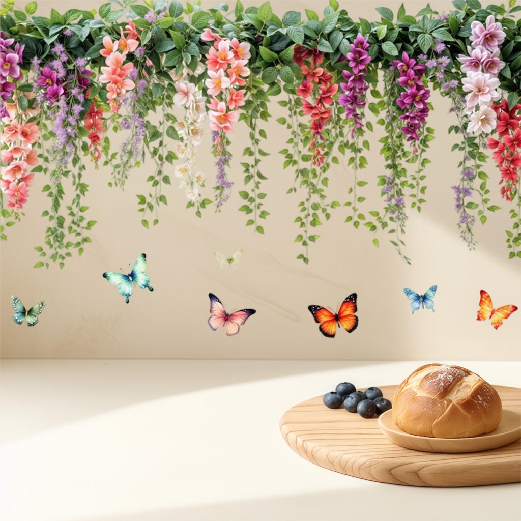 Green Leaves and Butterflies Wall Decals Nature Inspired Removable Wall Sticker for Living Room Bedroom Nursery Office Cafe