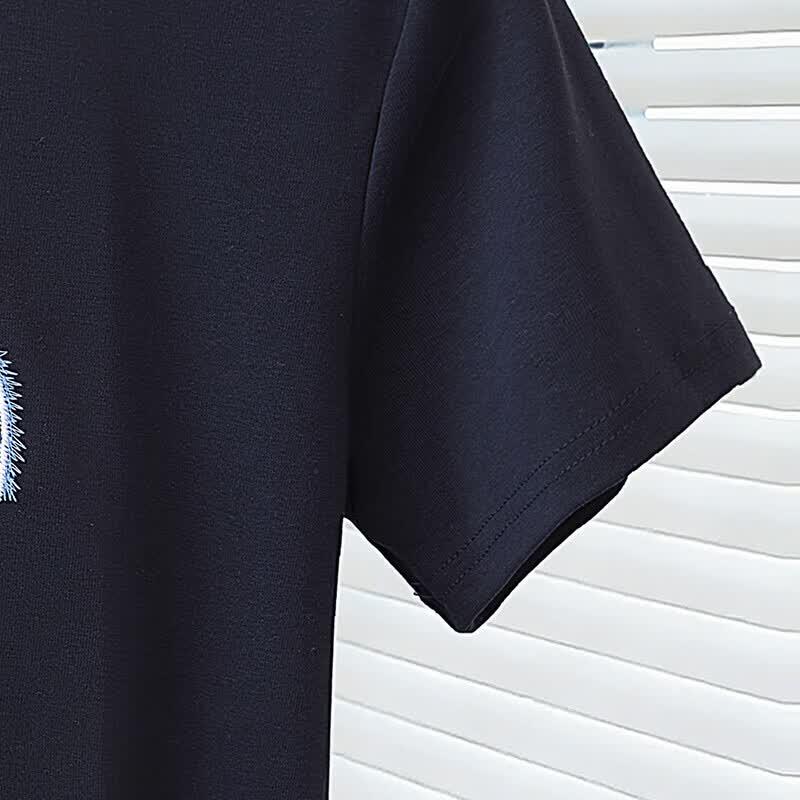 Damen-T-Shirt mit Rundhalsausschnitt, kurzen Ärmeln und Stickerei