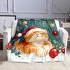 Multi-size Festive Cat In Snow Pattern Blanket Flannel Material Soft Warm for All Seasons Home Outdoor Camping Picnics RV Gifts