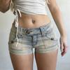 Distressed Washed Denim Shorts Low Waist Streetwear Cargo Pocket Hot Pants Women