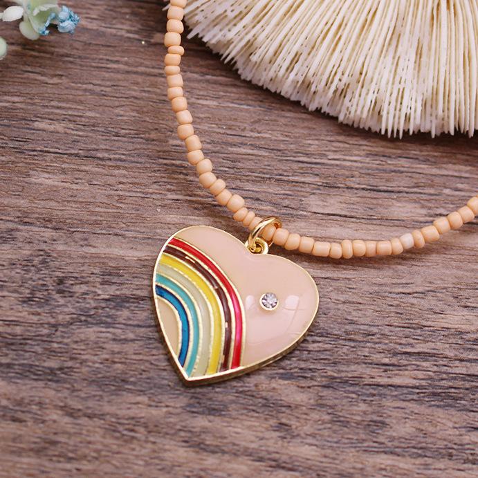 New Wear Colorful Dripping Love Beaded Necklace, Small Fresh Women's Simple Heart-shaped Small Pendant