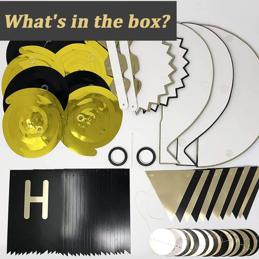 36 Pieces Reusable Birthday Decoration Set - Happy Birthday Banner, Bunting, Beehive Decoration, Ribbons (Confetti Rainbow Party Decoration)