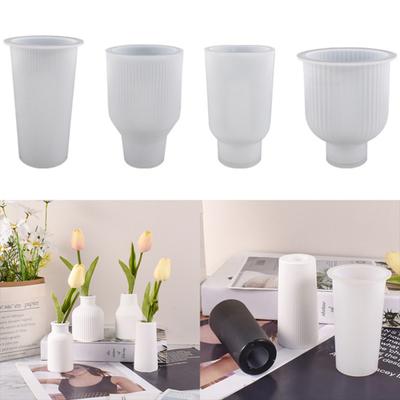 Vase Mold Non-stick Silicone Craft Mold Reusable DIY Storage Jar Mould Stripe Vase Making Mold for Home Decoration