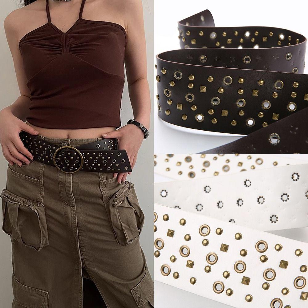 Harajuku Wide Waist Strap Y2K Metal Round Buckle Waistband Fashion Trouser Dress Belts