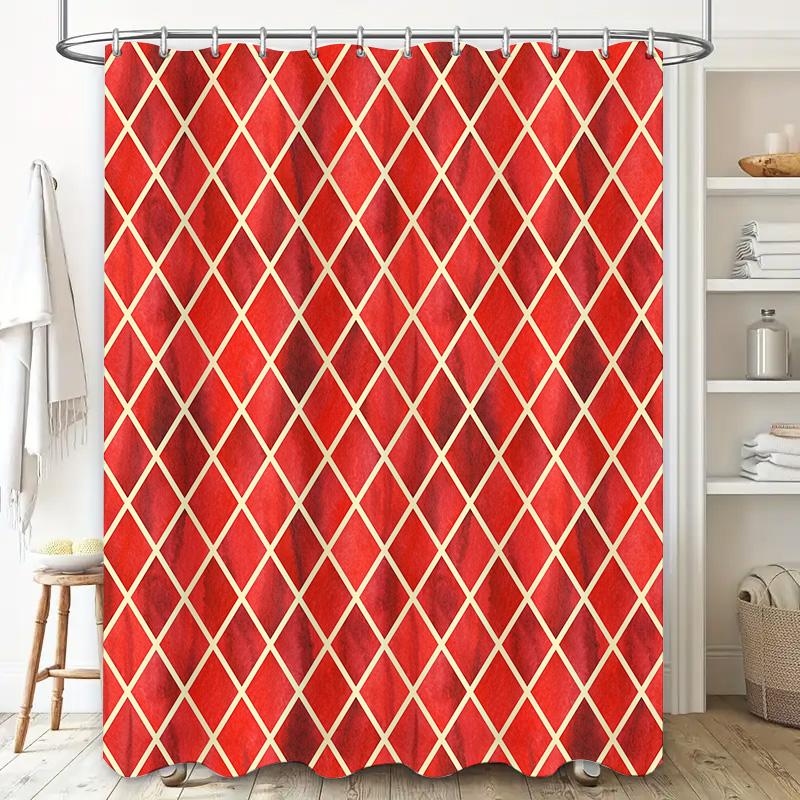 Modern Geometric Plaid Shower Curtain Waterproof Bath Rug Quick-Dry Fabric for Home Decor in Yellow White (180x240cm)