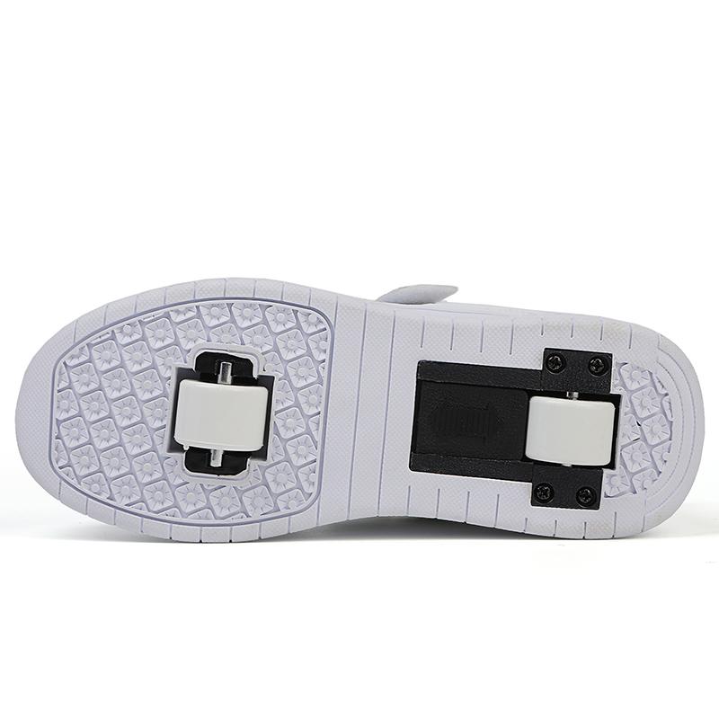 Fashion Girls Boys Roller Skates Children Sneakers With Two Wheels Thick-soled Skateboard Shoes Kids Non-slip Chunky Shoes White