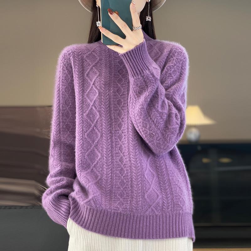 

Высокий воротник свитер женский осень и зима свободный утолщенный трикотажный свитер короткая рубашка XXL фиолетовый