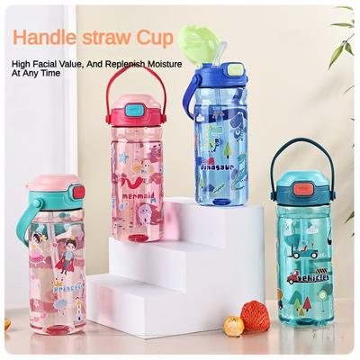 600Ml Kids Sippy Cup Plastic Cartoon Water Bottles with Straw and Lids Portable Toddlers Beverage Cup for Children's Day Gift
