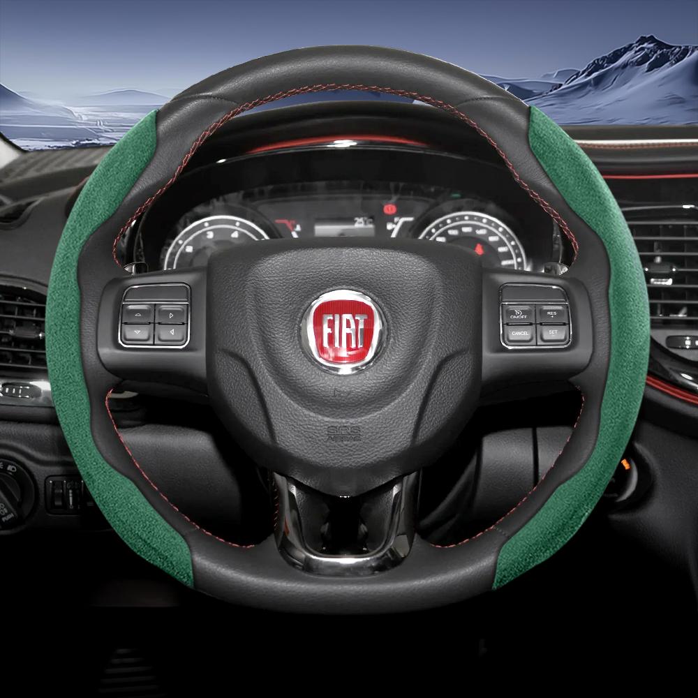 zkfan8 Suitable for Fiat Sports Suede Steering Wheel Cover, Split Snap-On Type, Non-Slip and Durable, for Models Such as 500 Panda Pandina Tipo Egea