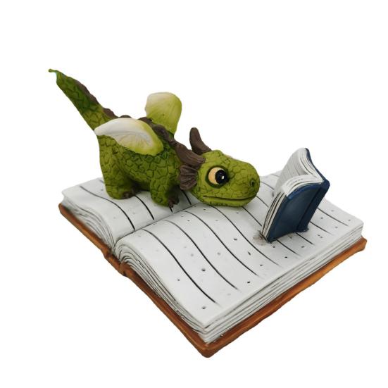 Mini Dragon Figurine Dragon Fantasy Reading Statue on Book for Fairy Garden