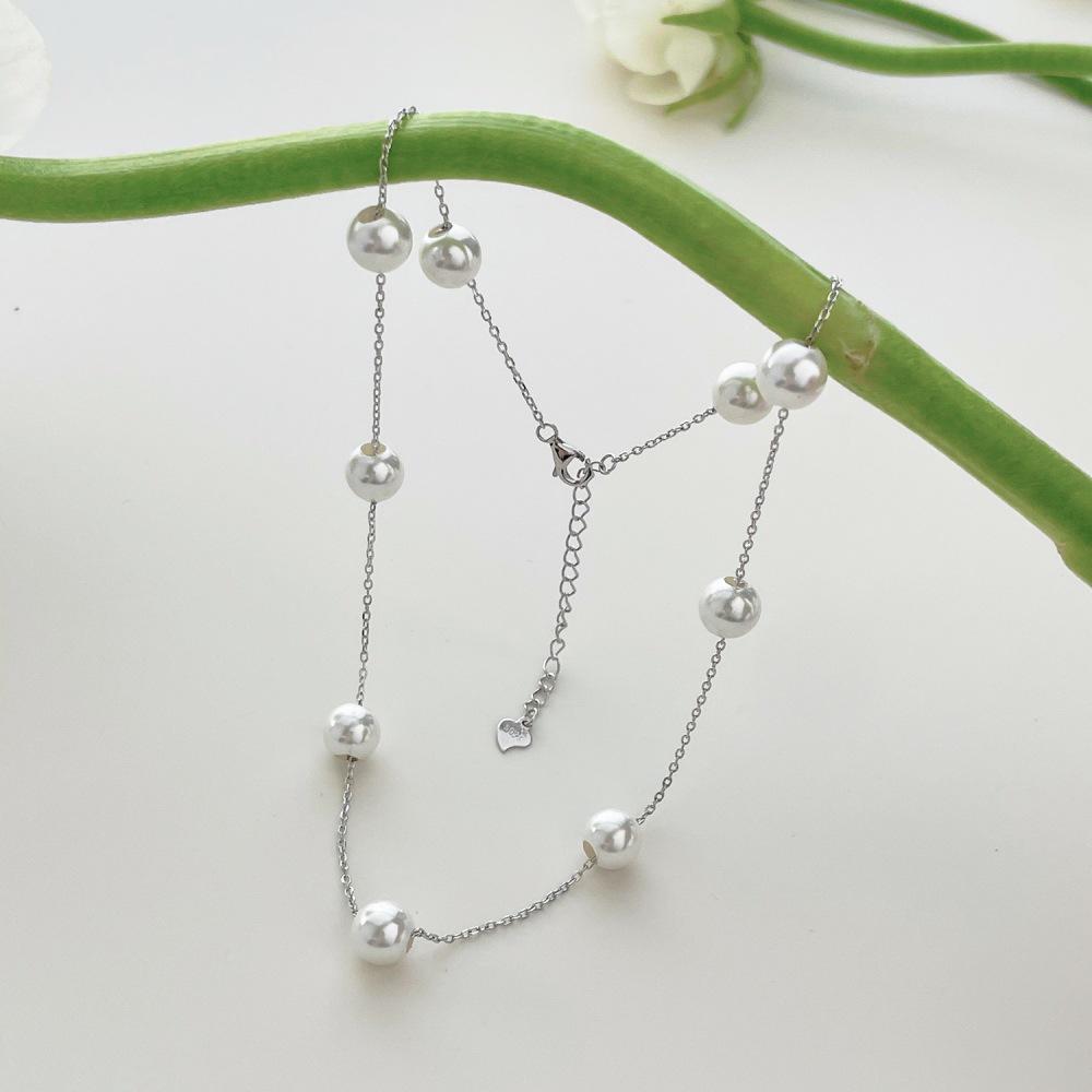 Korean Style S925 Sterling Silver Beaded and Layered Pearl Necklace for Women - Elegant Sweater Chain Accessory