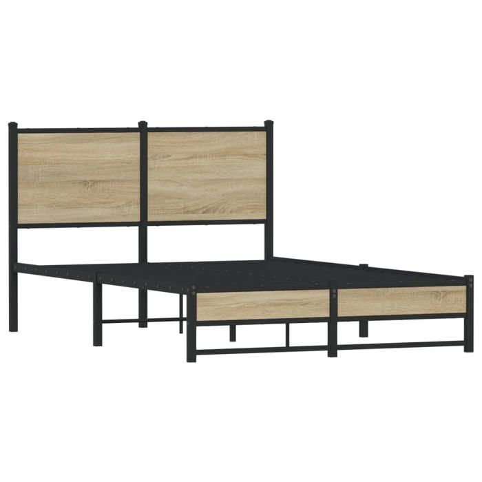VidaXL Metal Bed Frames with Sonoma Oak Headboard 120x200 Cm, Double Bed, Bedroom Furniture, Bed 4007884