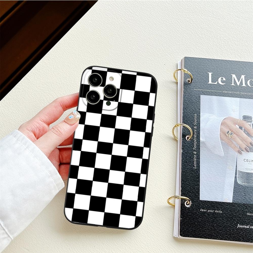 Checker Checked Chess Board Phone Case FOR IPhone 15 14 11 12 Pro 15 16 Plus 13 Pro MAX XR XS Black Soft Covers