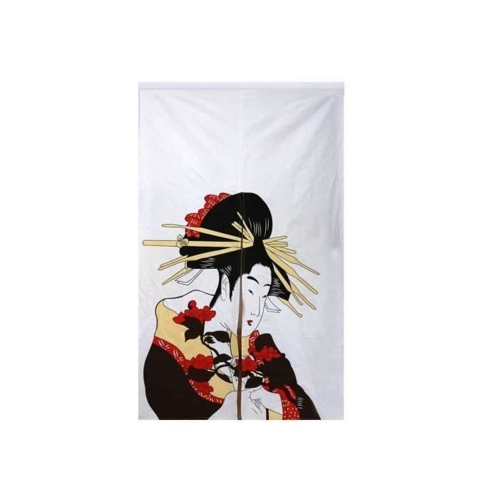 Noren - LA CHINEUSE - Motif japonais Geisha - Coton - 90 x 142 cm - Blanc