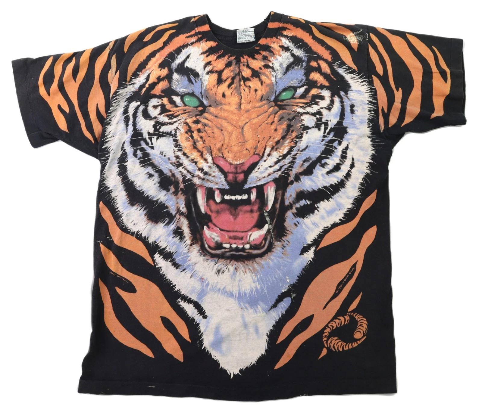 Vintage 90s LIQUID BLUE 2XL XXL Tiger AOP All Over Print Double Sided T Shirt L