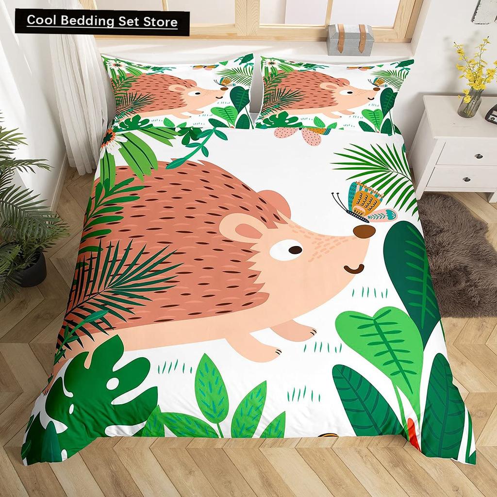 Cartoon Hedgehog King Queen Duvet Cover Rainbow Iridescent Bedding Set For Kids Girls Boys Starry Sky Animal 2/3Pcs Quilt Cover