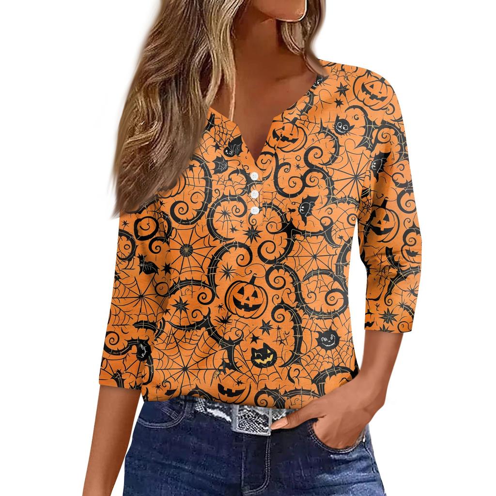Women's Casual Fashion Sexy Comfortable V-Neck Halloween Seven Sleeve Top