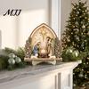 Durable Wood Nativity Set Scene Wooden Tabletop Sign, Christmas Manger Holy Family Figurine Decor, Holiday Home Accents Religious Xmas Desktop
