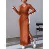 Elegant Solid Color Simple Versatile Long Skirt Autumn New Long-sleeved Lapel Dress