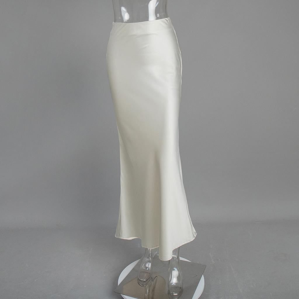 Frühlings-Satin Hohe Taille Hüftwickel Bodenlanges Meerjungfrauen-Maxikleid, Lässiges Party-Maxikleid