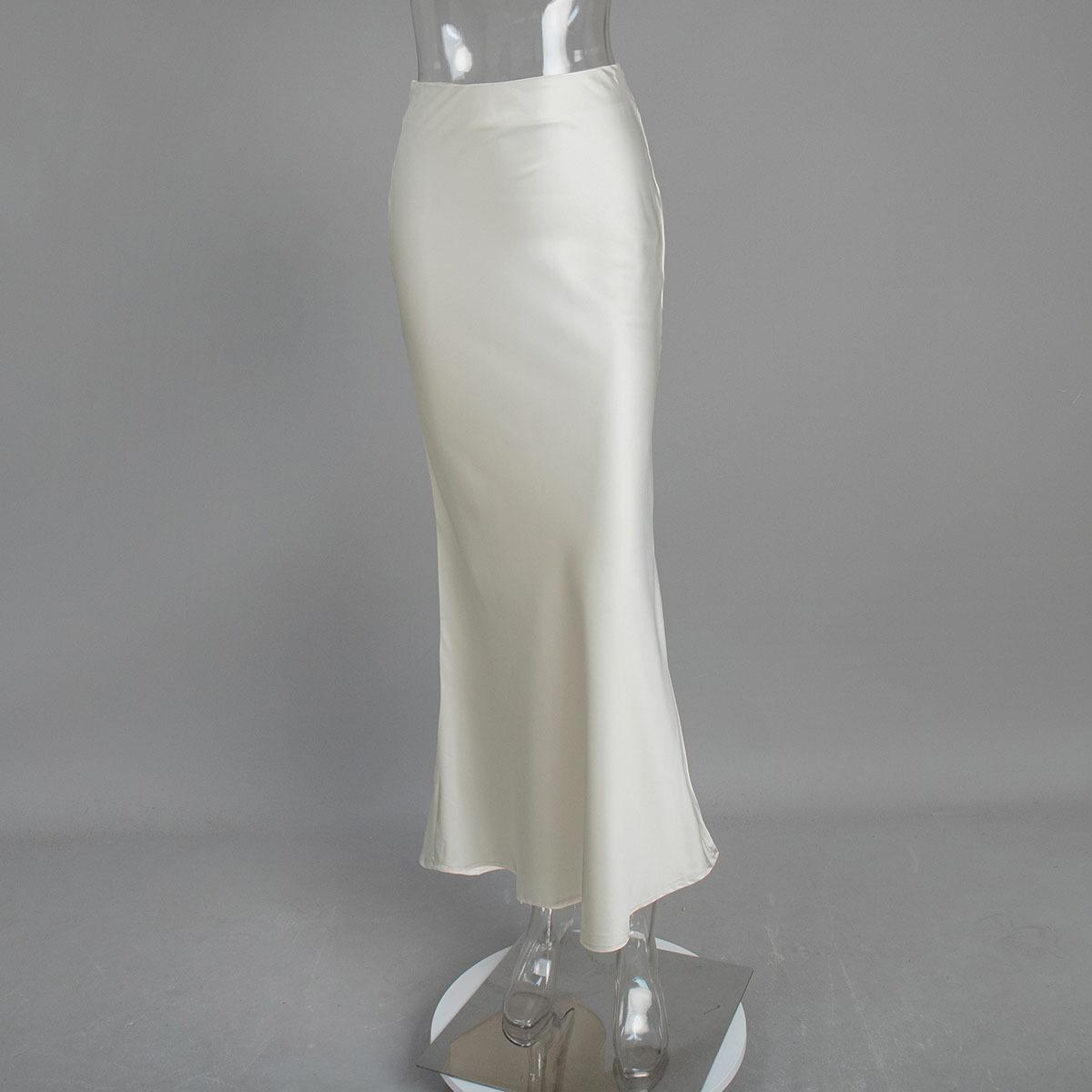 Spring Satin High Waist Hip Wrap Floor-length Mermaid Maxi Skirt, Casual Party Long Skirt L бежевый