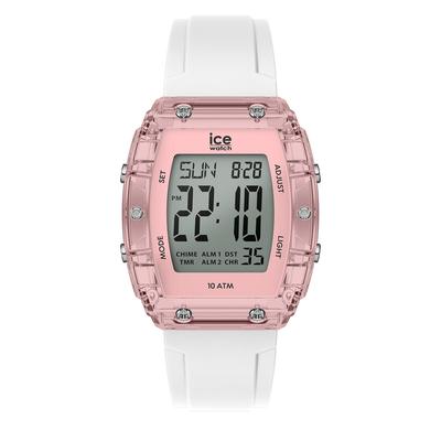 Authorized Distributor [ICE-WATCH] Ice-Watch Tonneau-Shaped Wristwatch for Men and Unisex, 024566, ICE Digit Boliday, White, Clear, Pink, Silver,