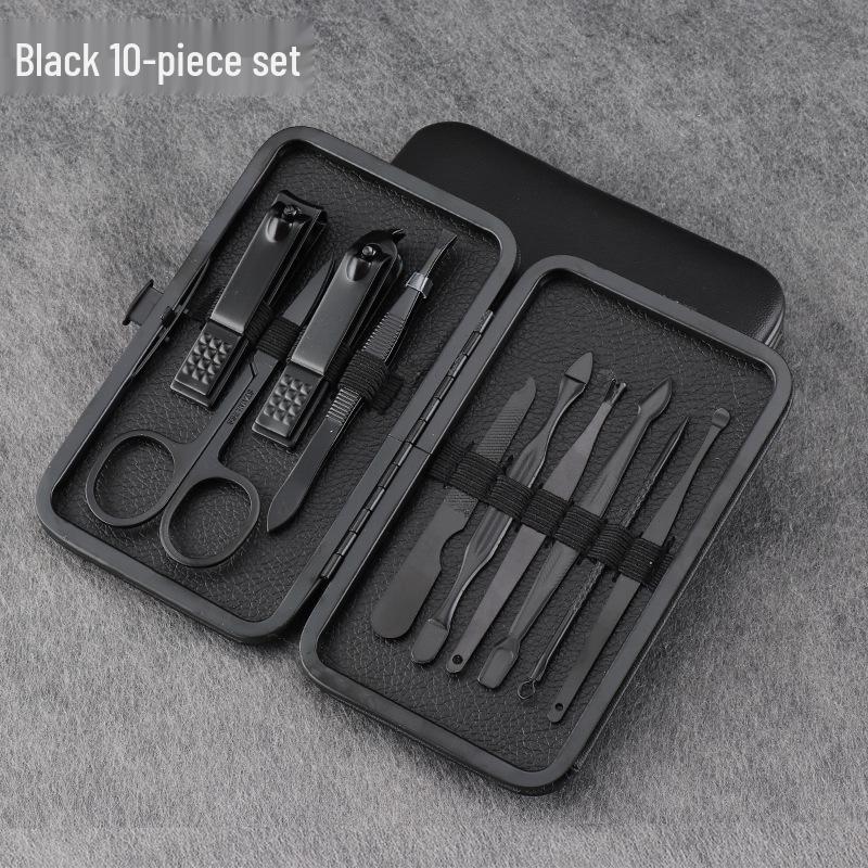 Black Stainless Steel Nail Care Set: 18-Piece Manicure Kit with Clippers, Scissors, Blackhead Remover, Pedicure Knife, and Beauty Pliers.