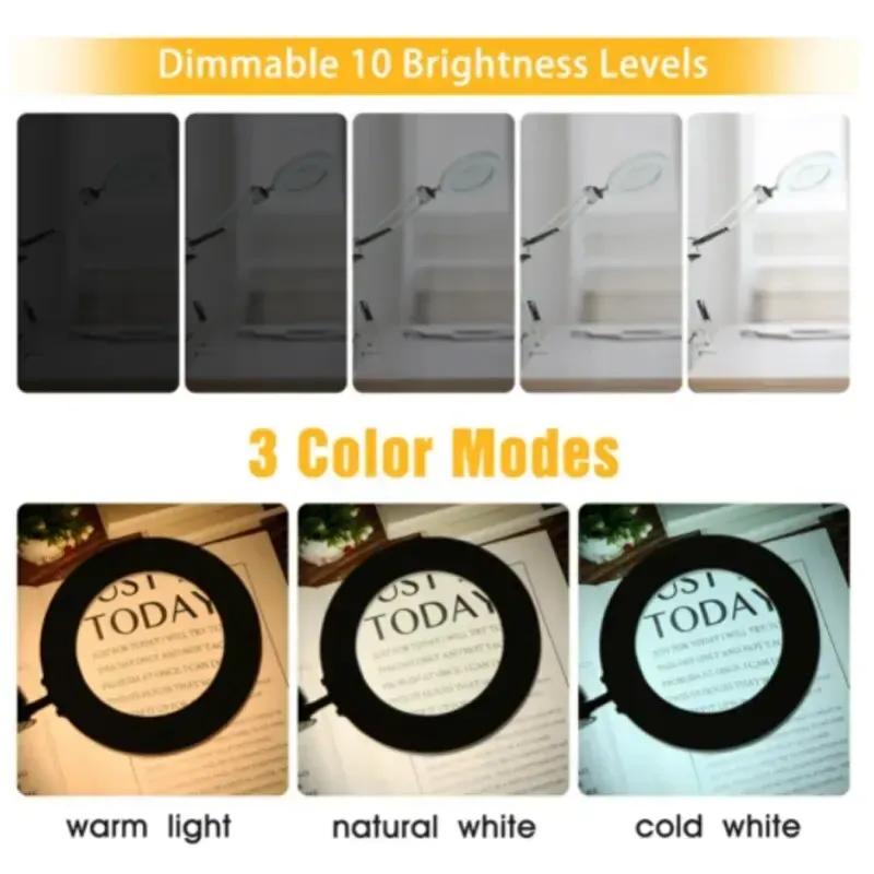 3 Colors LED Magnifying Glass 72LED 8X/10X NEW Illuminated Magnifier USB for Soldering Iron Repair/Table Lamp/Skincare Beauty